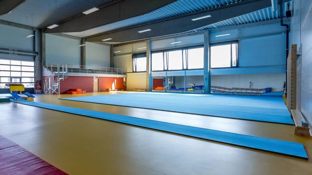 The main hall of Jojo Gym with its long sprung floor